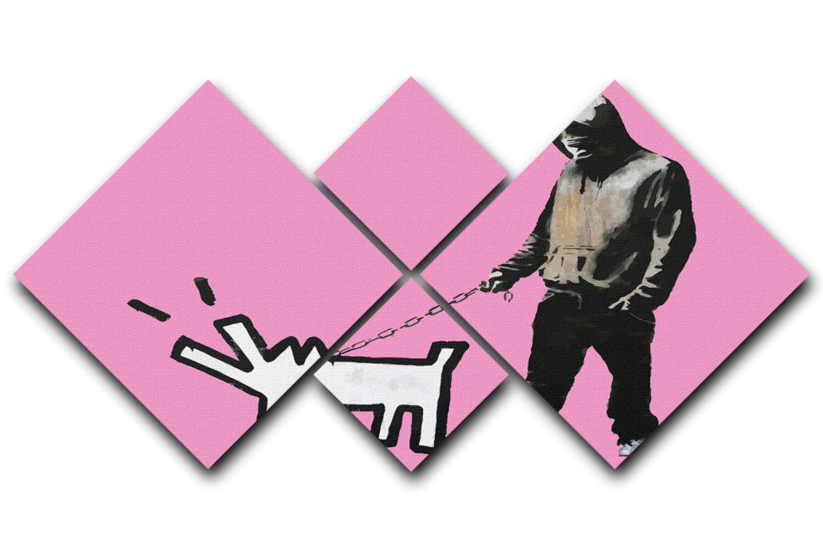 Banksy Keith Haring Dog Pink 4 Square Multi Panel Canvas - Canvas Art Rocks - 1