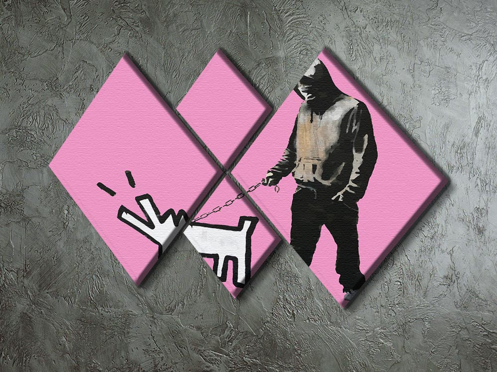 Banksy Keith Haring Dog Pink 4 Square Multi Panel Canvas - Canvas Art Rocks - 2