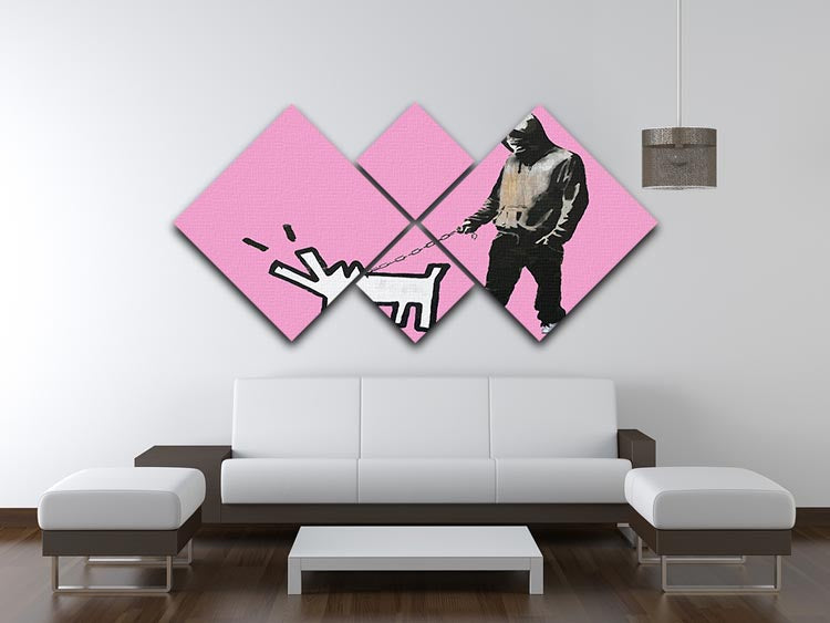 Banksy Keith Haring Dog Pink 4 Square Multi Panel Canvas - Canvas Art Rocks - 3
