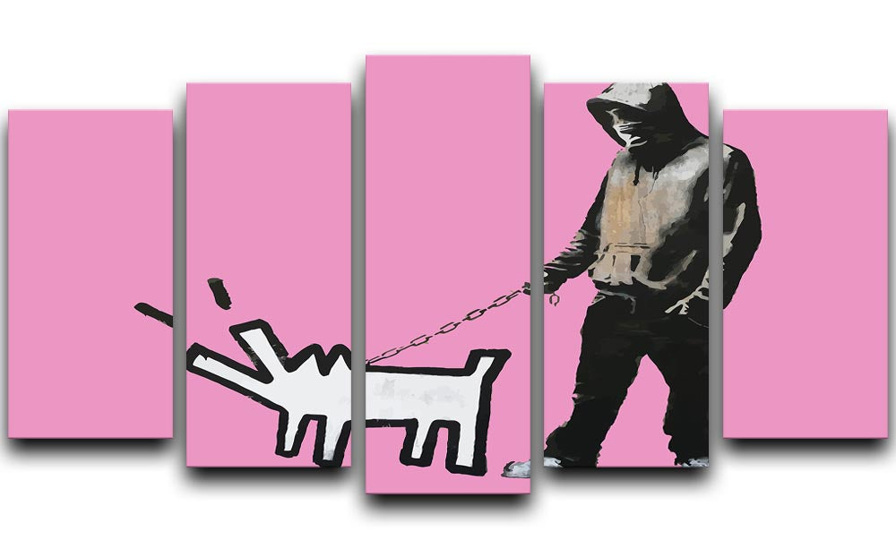 Banksy Keith Haring Dog Pink 5 Split Panel Canvas - Canvas Art Rocks - 1