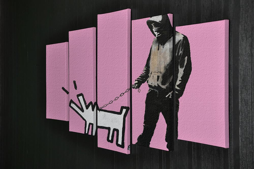 Banksy Keith Haring Dog Pink 5 Split Panel Canvas - Canvas Art Rocks - 2