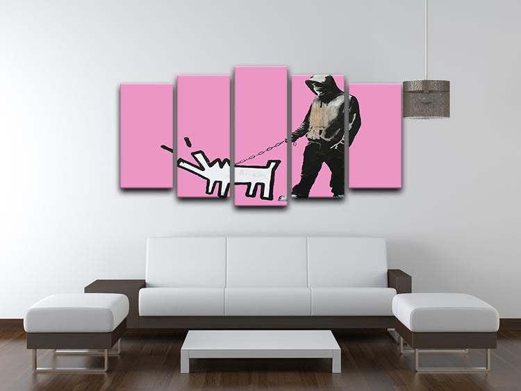 Banksy Keith Haring Dog Pink 5 Split Panel Canvas - Canvas Art Rocks - 3