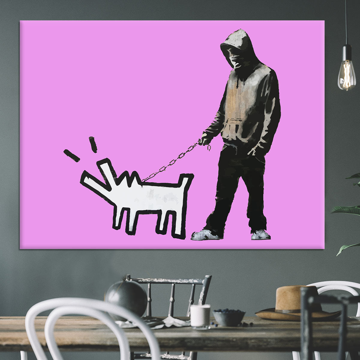 Banksy Keith Haring Dog Purple Canvas Print or Poster - Canvas Art Rocks - 3