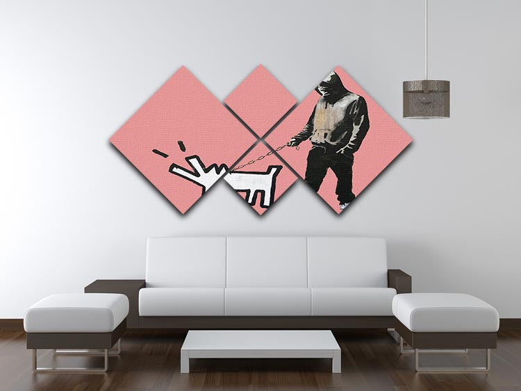 Banksy Keith Haring Dog Red 4 Square Multi Panel Canvas - Canvas Art Rocks - 3