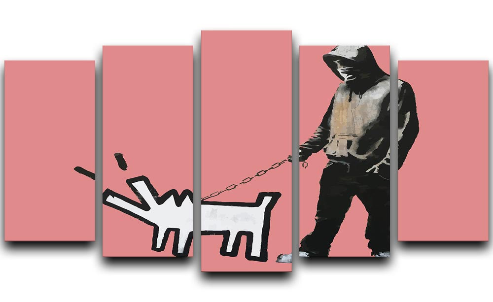 Banksy Keith Haring Dog Red 5 Split Panel Canvas - Canvas Art Rocks - 1
