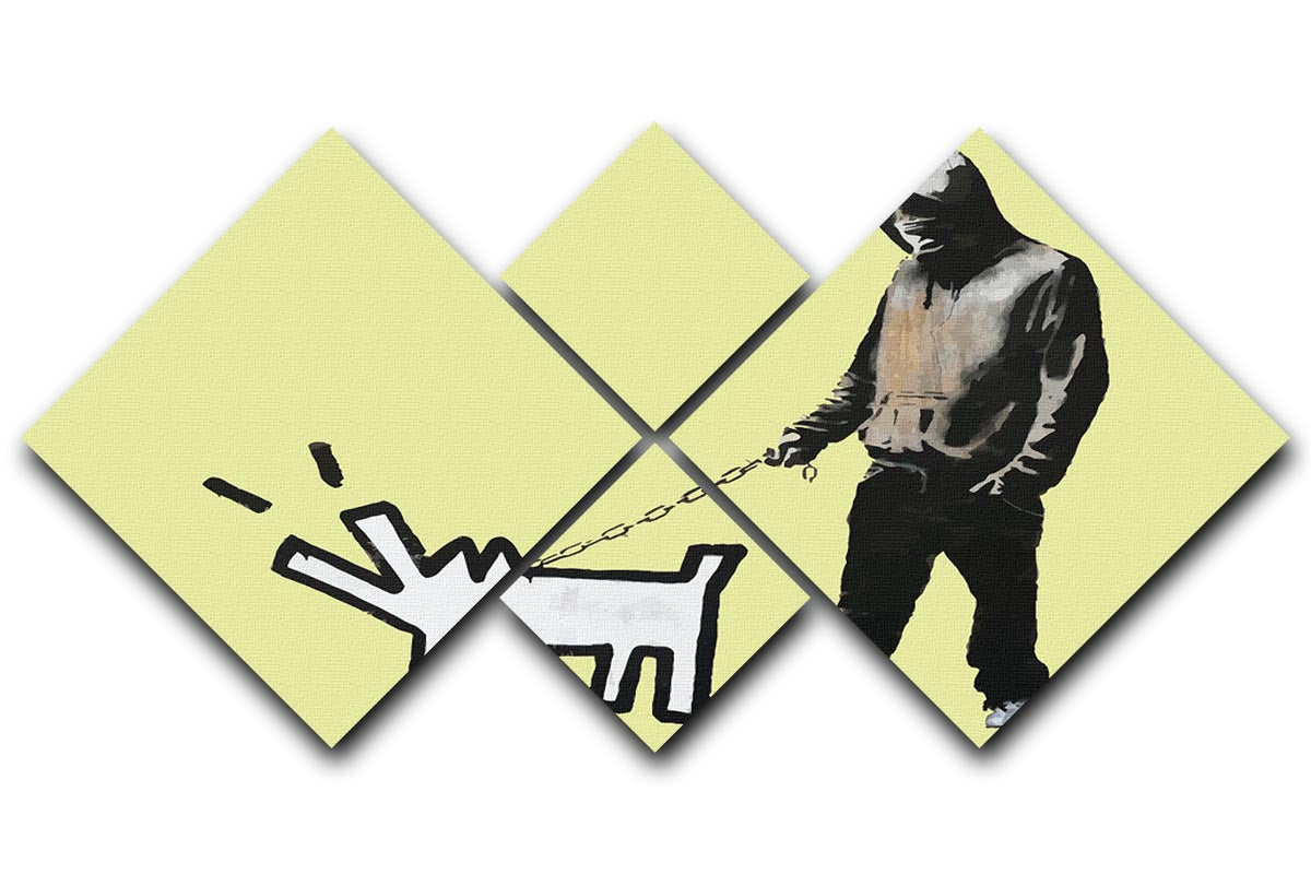 Banksy Keith Haring Dog Yellow 4 Square Multi Panel Canvas - Canvas Art Rocks - 1
