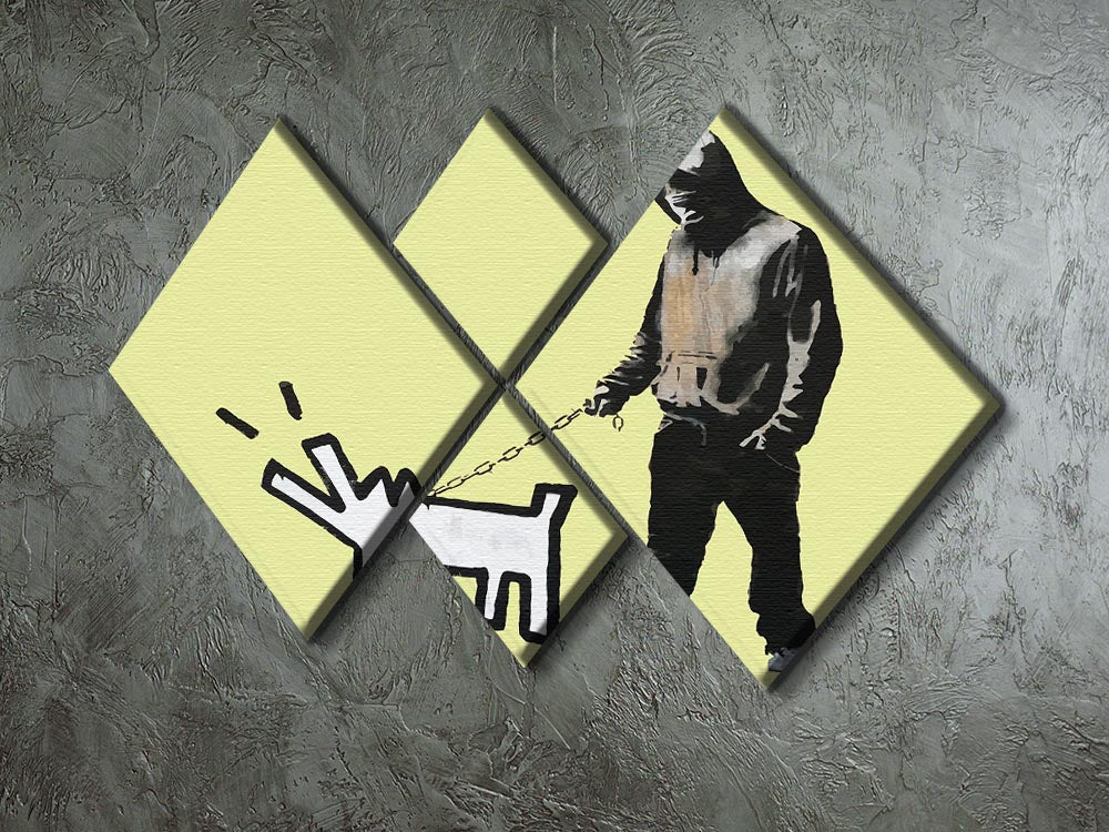 Banksy Keith Haring Dog Yellow 4 Square Multi Panel Canvas - Canvas Art Rocks - 2