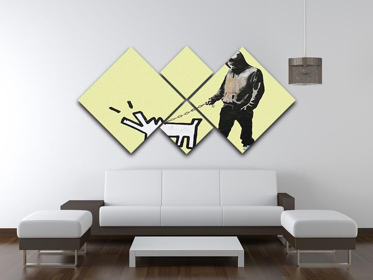 Banksy Keith Haring Dog Yellow 4 Square Multi Panel Canvas - Canvas Art Rocks - 3