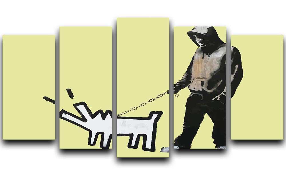 Banksy Keith Haring Dog Yellow 5 Split Panel Canvas - Canvas Art Rocks - 1