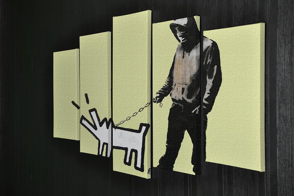 Banksy Keith Haring Dog Yellow 5 Split Panel Canvas - Canvas Art Rocks - 2