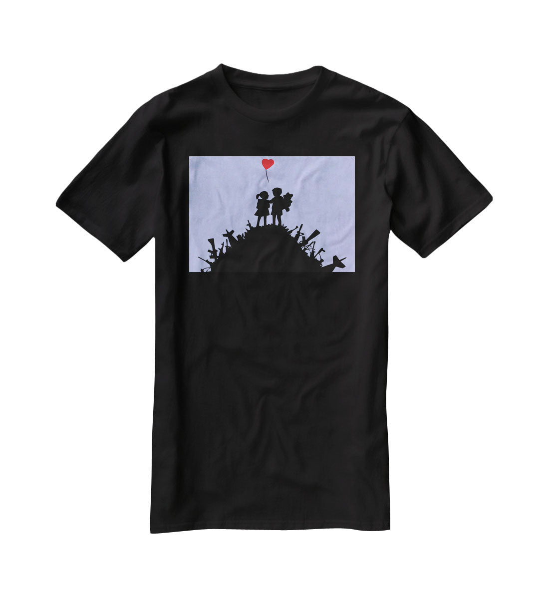 Banksy Kids On Gun Hill Blue T-Shirt - Canvas Art Rocks - 1