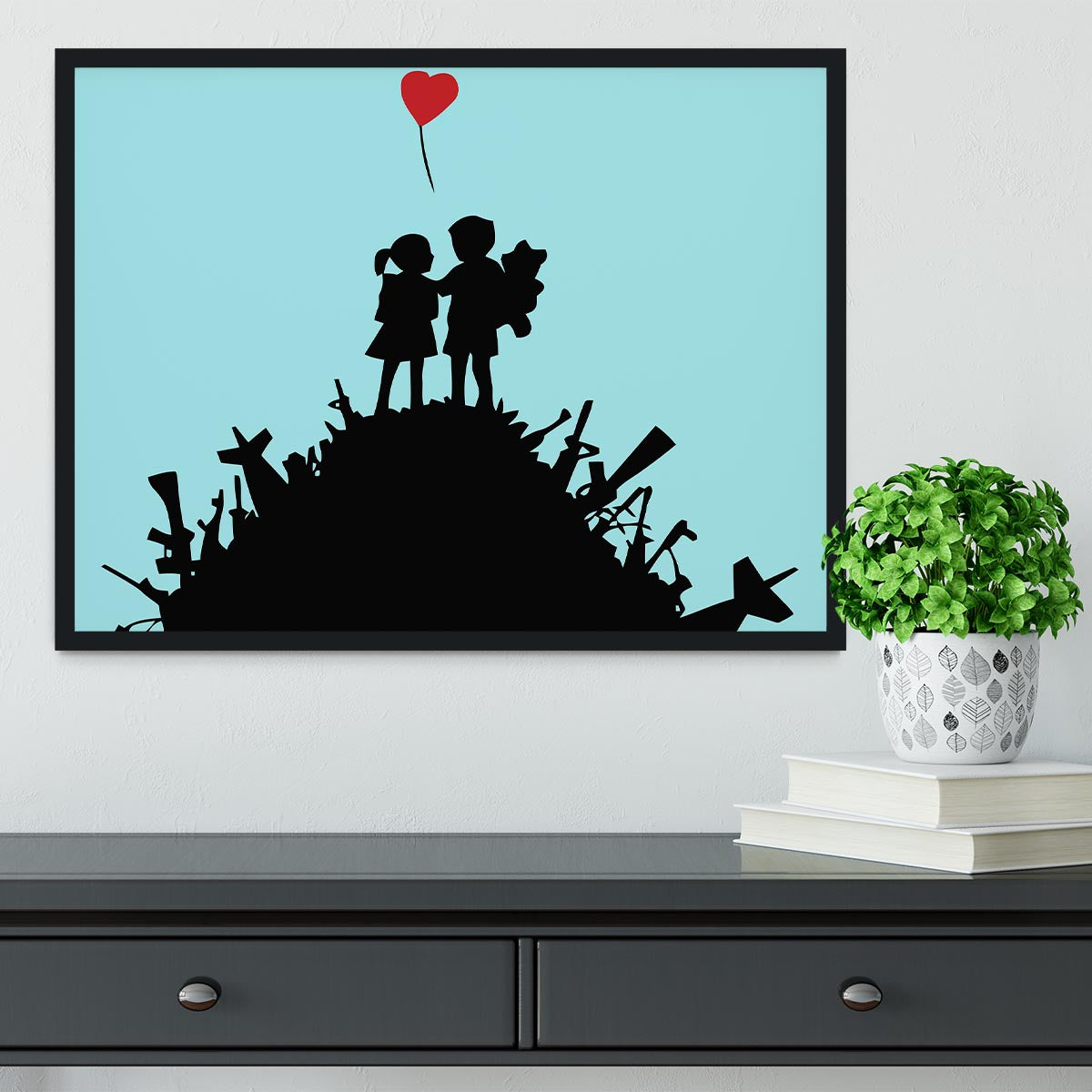 Banksy Kids On Gun Hill Light Blue Framed Print - Canvas Art Rocks - 2