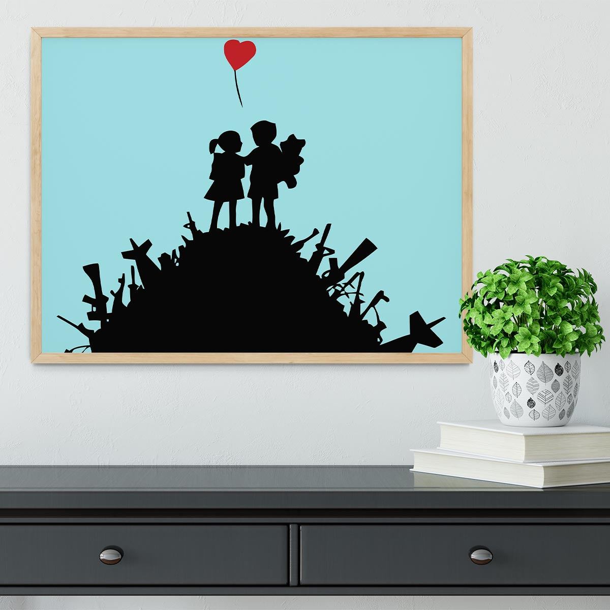 Banksy Kids On Gun Hill Light Blue Framed Print - Canvas Art Rocks - 4