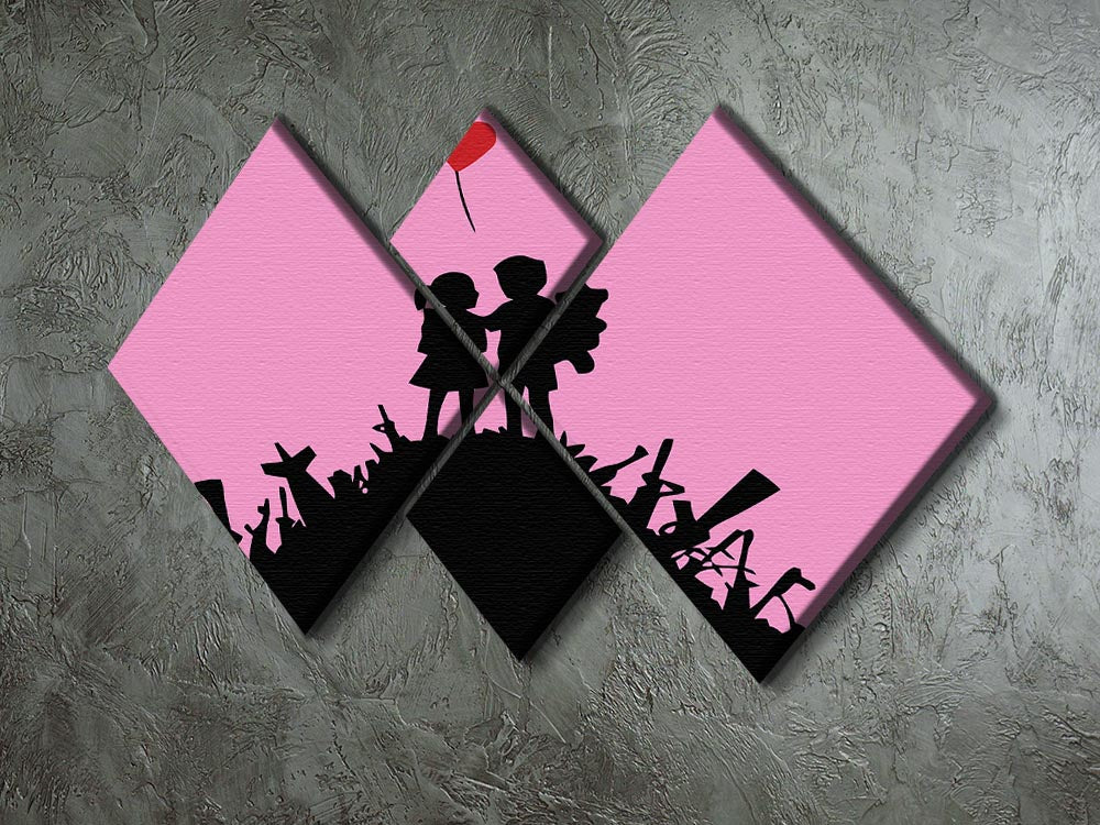 Banksy Kids On Gun Hill Pink 4 Square Multi Panel Canvas - Canvas Art Rocks - 2