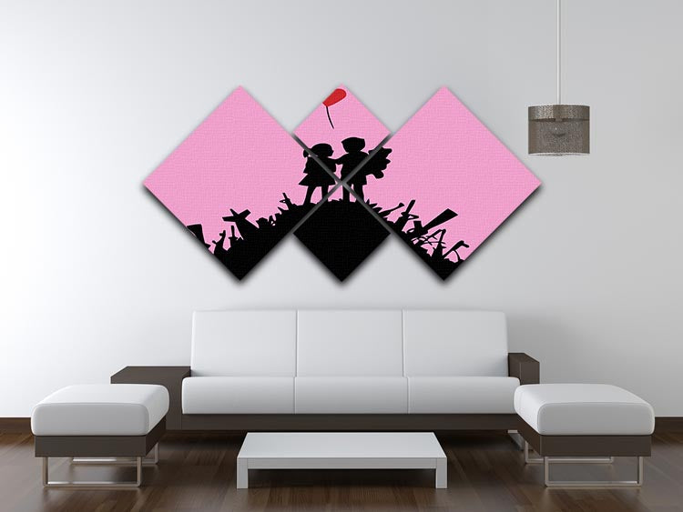 Banksy Kids On Gun Hill Pink 4 Square Multi Panel Canvas - Canvas Art Rocks - 3