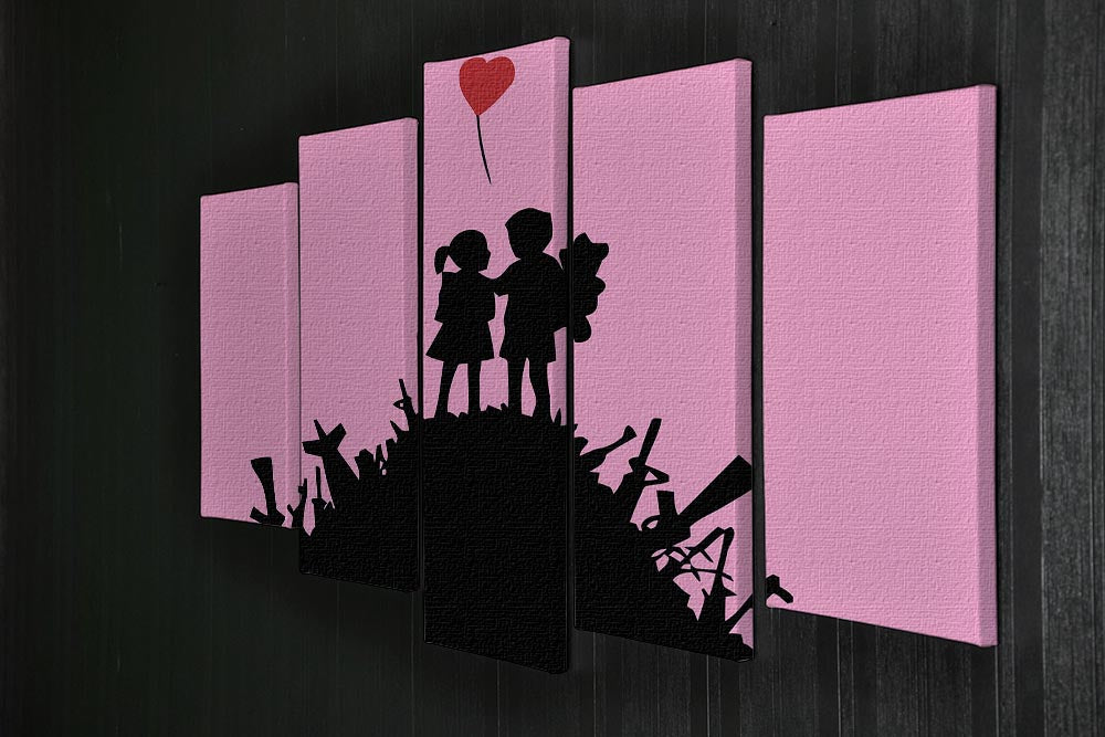 Banksy Kids On Gun Hill Pink 5 Split Panel Canvas - Canvas Art Rocks - 2