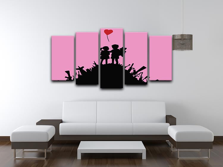 Banksy Kids On Gun Hill Pink 5 Split Panel Canvas - Canvas Art Rocks - 3