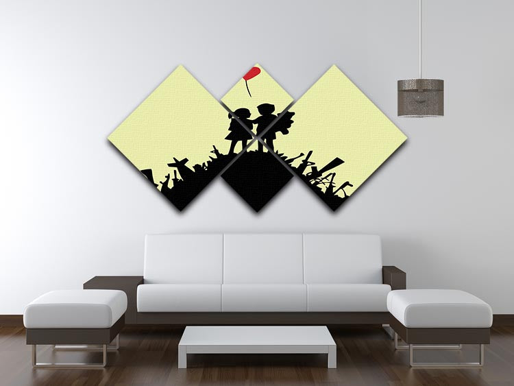 Banksy Kids On Gun Hill Yellow 4 Square Multi Panel Canvas - Canvas Art Rocks - 3