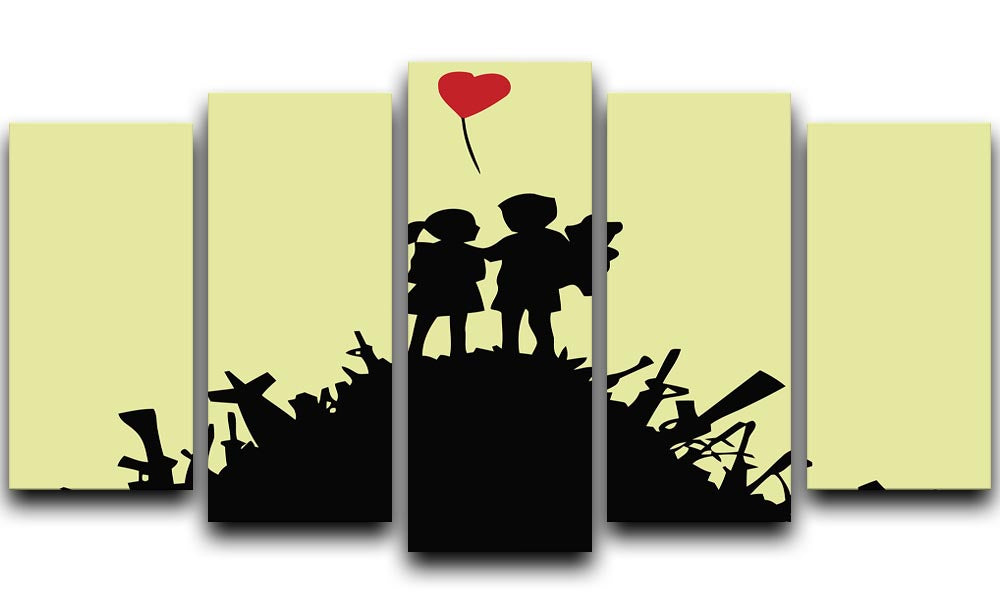 Banksy Kids On Gun Hill Yellow 5 Split Panel Canvas - Canvas Art Rocks - 1