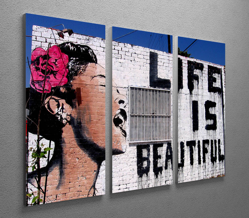 Banksy Life is Beautiful 3 Split Canvas Print - Canvas Art Rocks