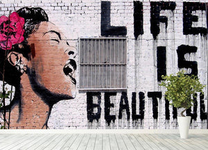 Banksy Life Is Beautiful - Version 2 Wall Mural Wallpaper - Canvas Art Rocks - 4