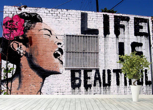 Banksy Life is Beautiful Wall Mural Wallpaper - Canvas Art Rocks - 4