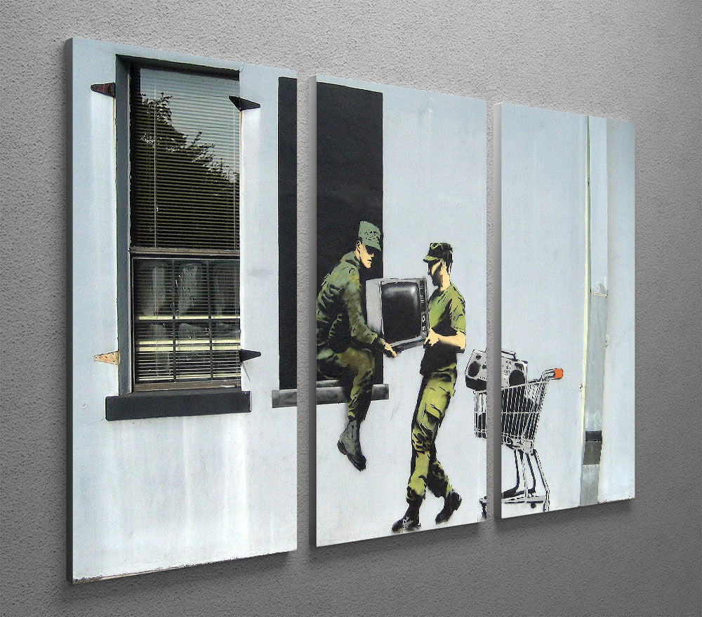 Banksy Looting Soldiers 3 Split Panel Canvas Print - Canvas Art Rocks
