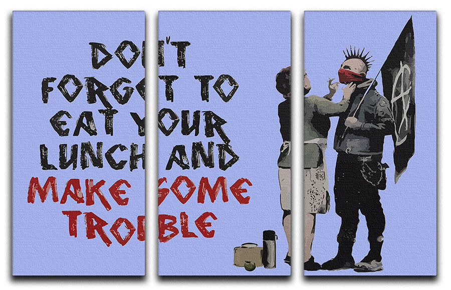 Banksy Make Some Trouble Blue 3 Split Panel Canvas Print - Canvas Art Rocks - 1