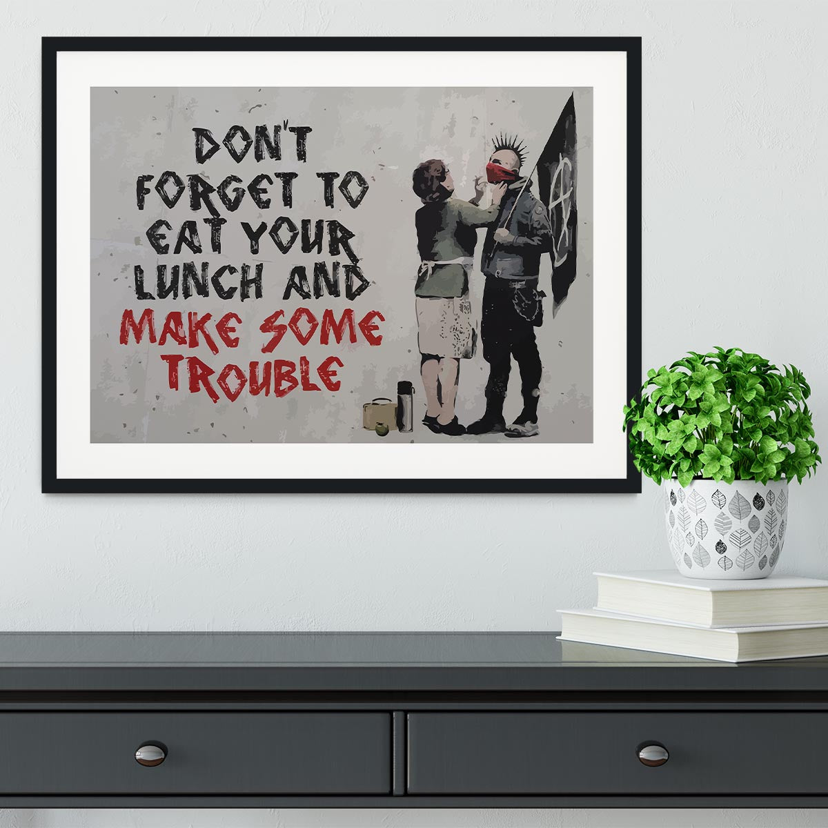 Banksy Make Some Trouble Framed Print - Canvas Art Rocks - 1