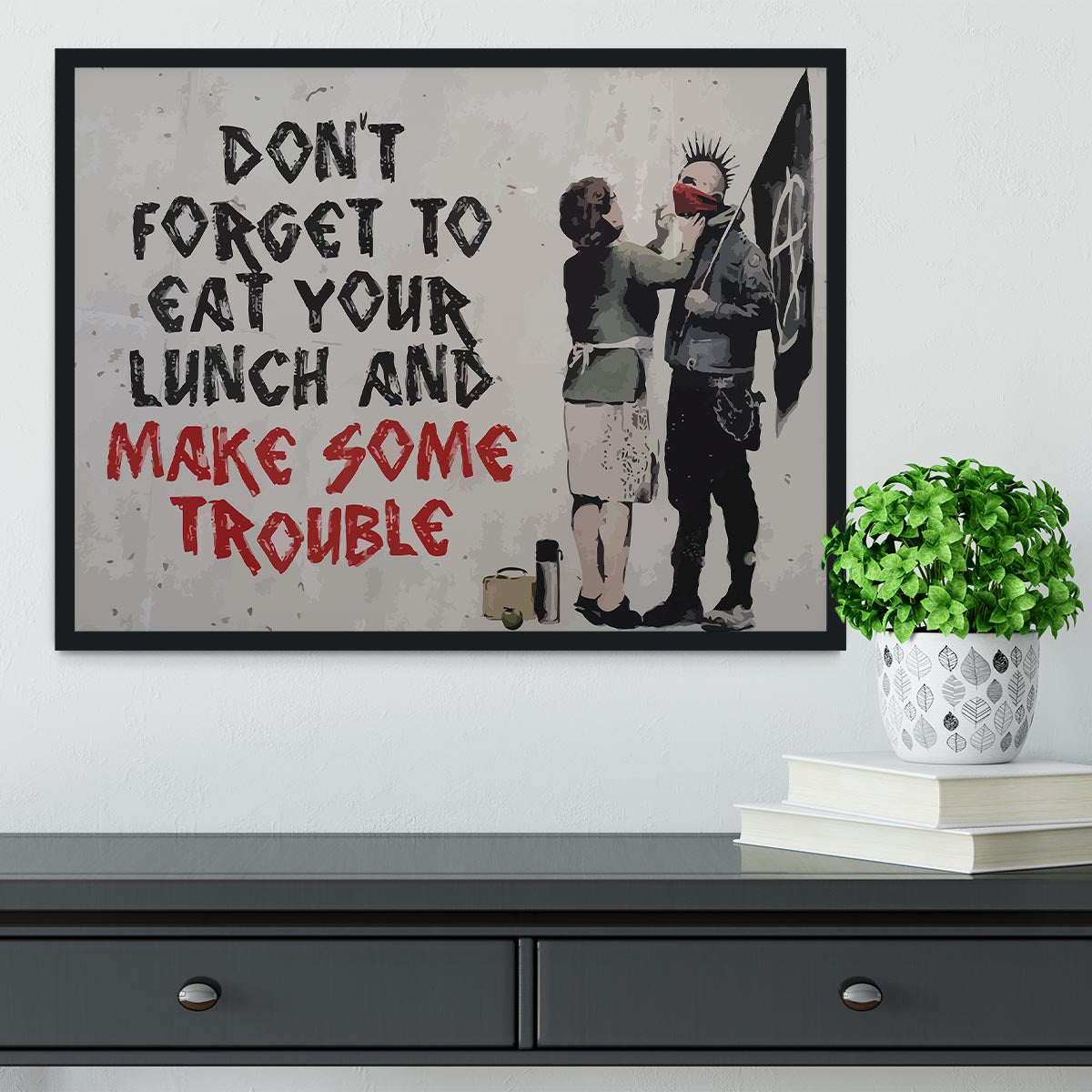 Banksy Make Some Trouble Framed Print - Canvas Art Rocks - 2