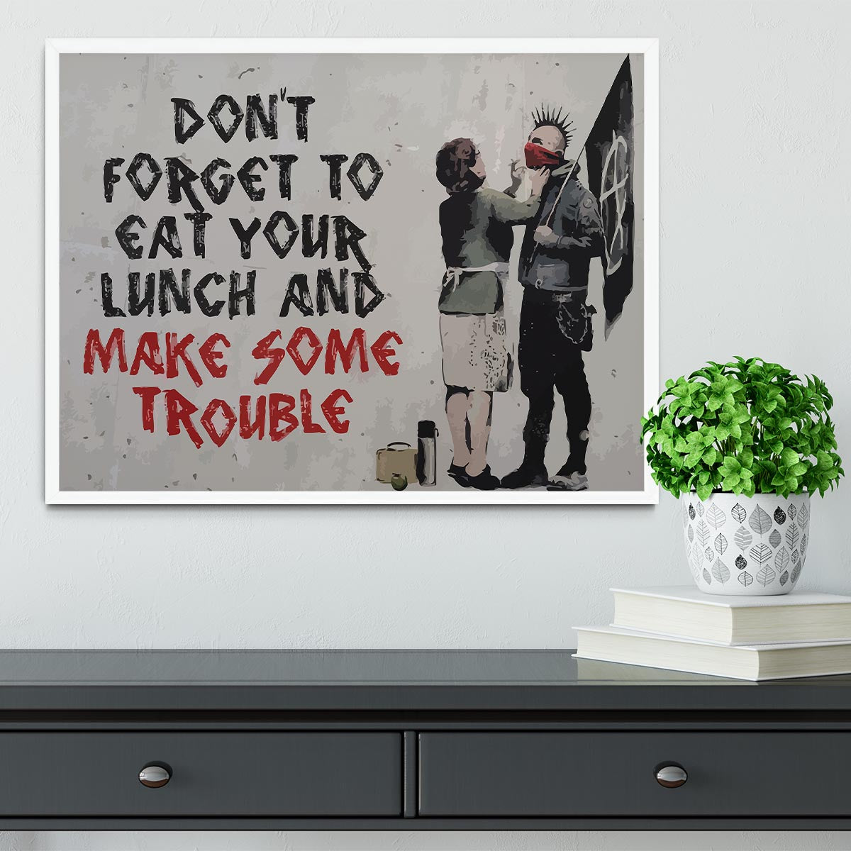 Banksy Make Some Trouble Framed Print - Canvas Art Rocks -6