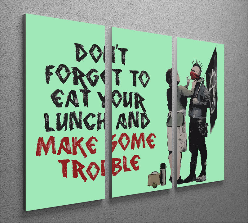 Banksy Make Some Trouble Green 3 Split Panel Canvas Print - Canvas Art Rocks - 2