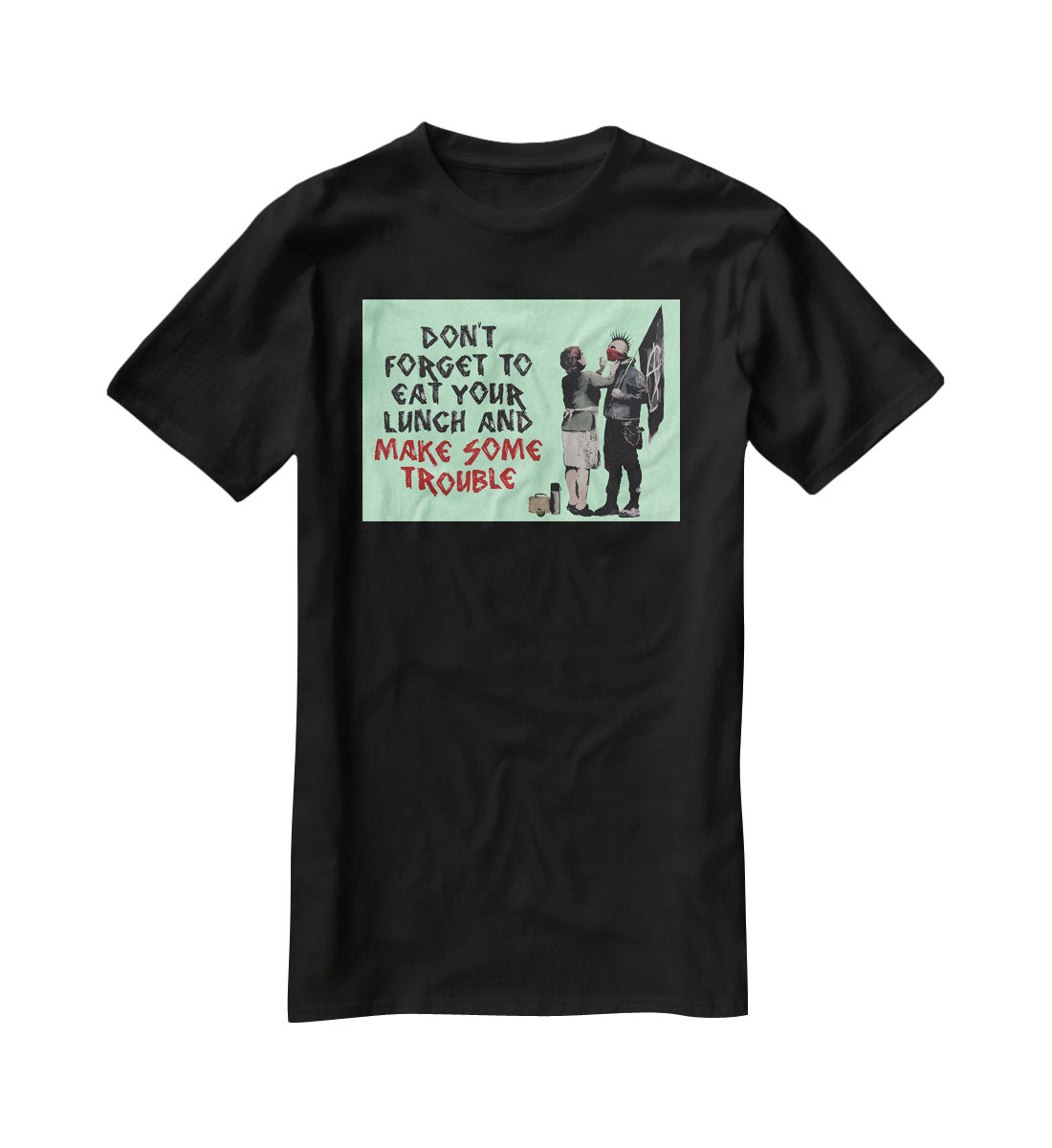 Banksy Make Some Trouble Green T-Shirt - Canvas Art Rocks - 1