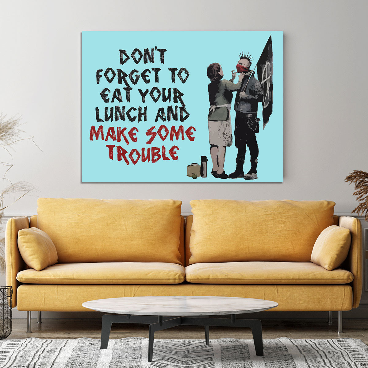 Banksy Make Some Trouble Light Blue Canvas Print or Poster - Canvas Art Rocks - 4