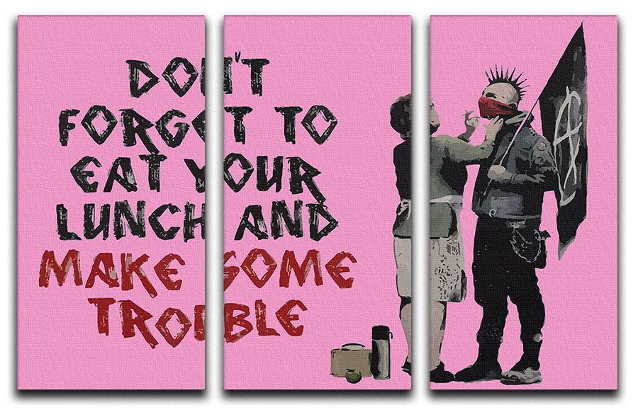 Banksy Make Some Trouble Pink 3 Split Panel Canvas Print - Canvas Art Rocks - 1