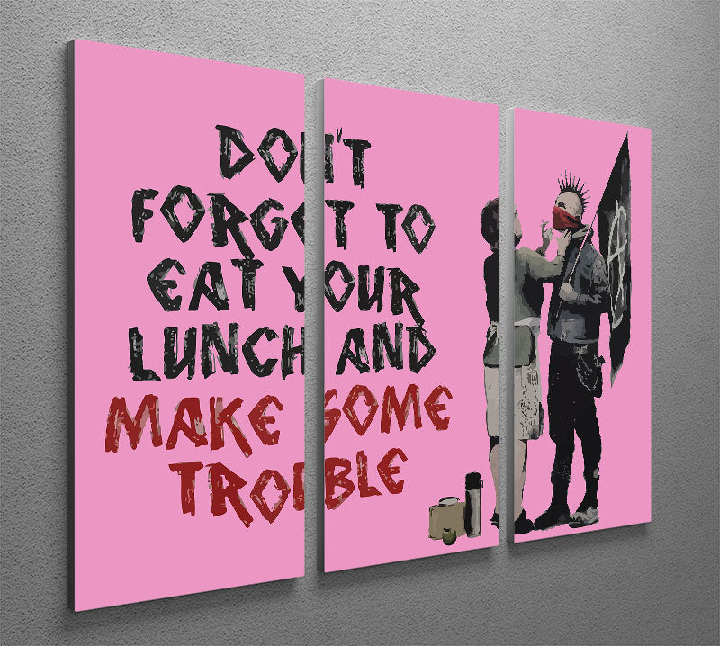 Banksy Make Some Trouble Pink 3 Split Panel Canvas Print - Canvas Art Rocks - 2