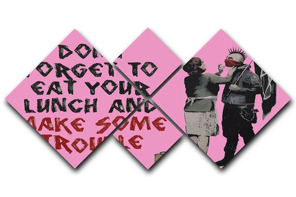 Banksy Make Some Trouble Pink 4 Square Multi Panel Canvas - Canvas Art Rocks - 1