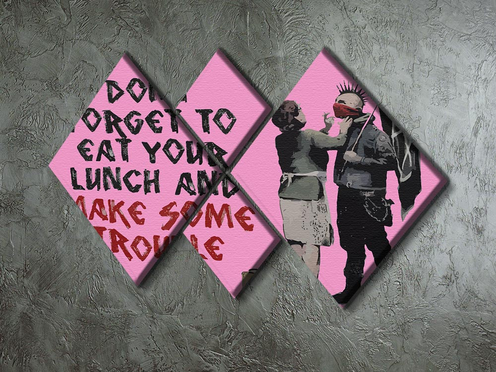 Banksy Make Some Trouble Pink 4 Square Multi Panel Canvas - Canvas Art Rocks - 2