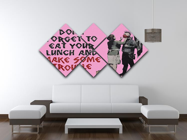 Banksy Make Some Trouble Pink 4 Square Multi Panel Canvas - Canvas Art Rocks - 3