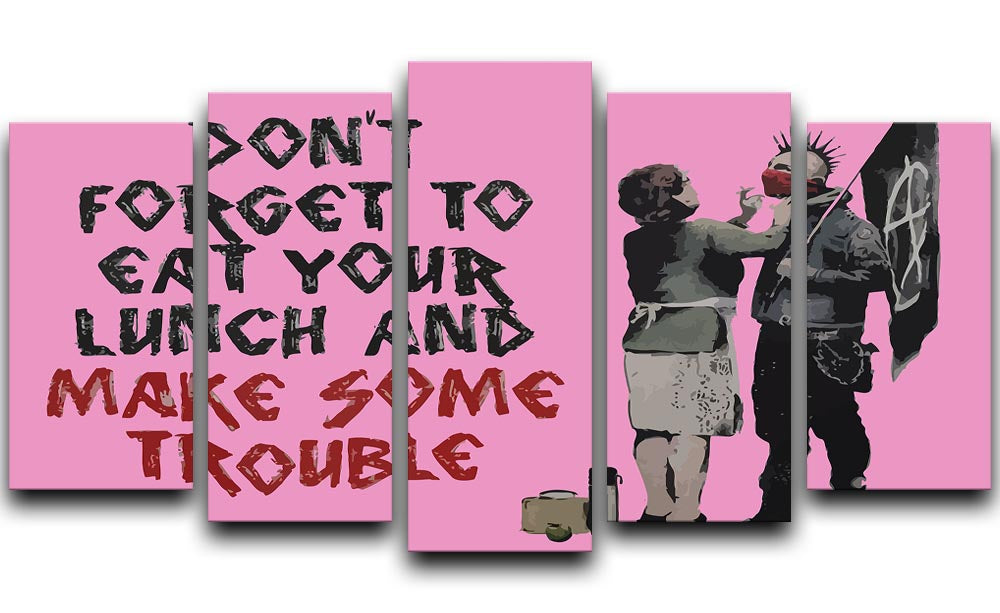 Banksy Make Some Trouble Pink 5 Split Panel Canvas - Canvas Art Rocks - 1