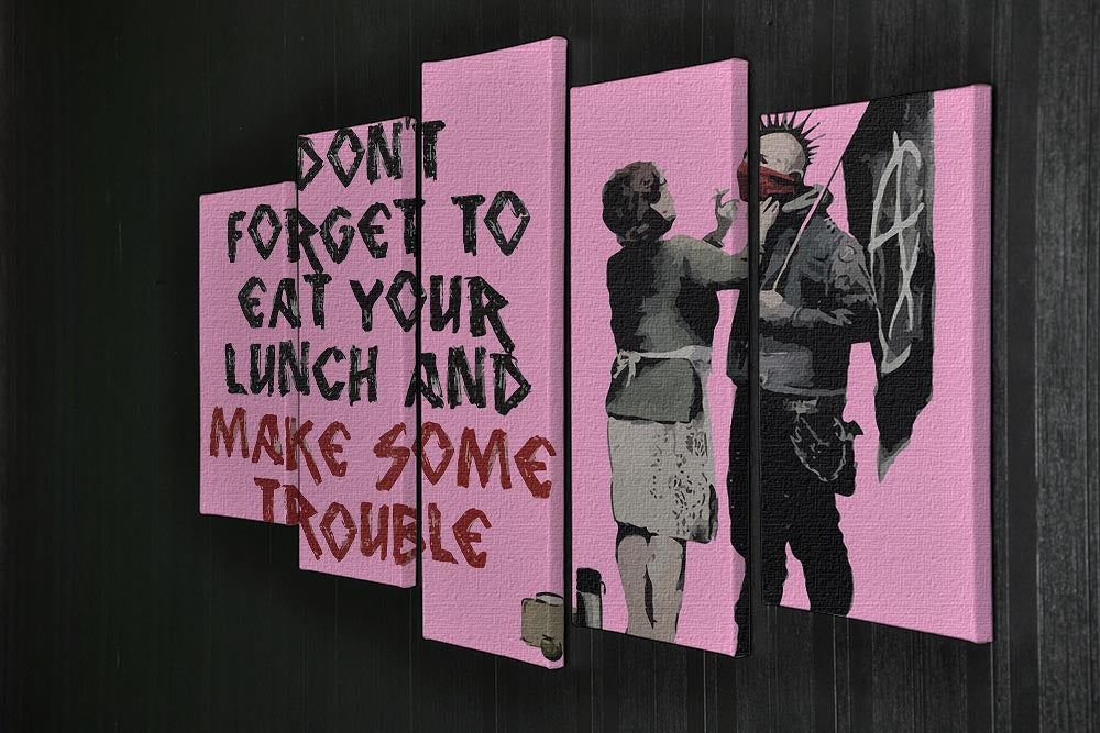 Banksy Make Some Trouble Pink 5 Split Panel Canvas - Canvas Art Rocks - 2