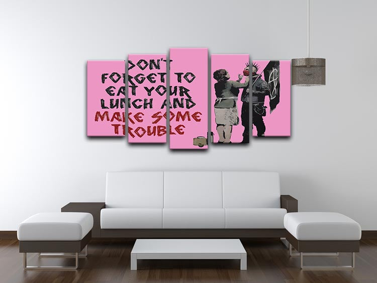 Banksy Make Some Trouble Pink 5 Split Panel Canvas - Canvas Art Rocks - 3