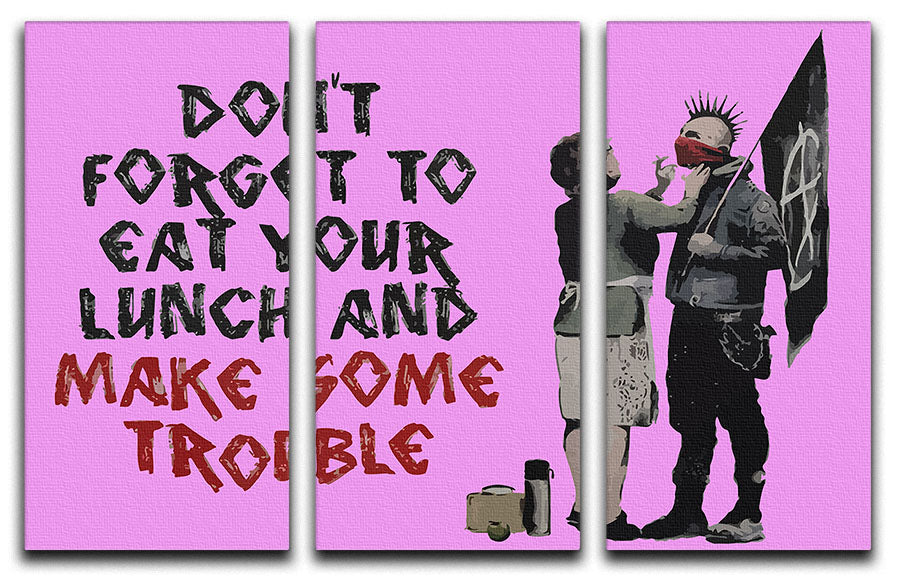 Banksy Make Some Trouble Purple 3 Split Panel Canvas Print - Canvas Art Rocks - 1
