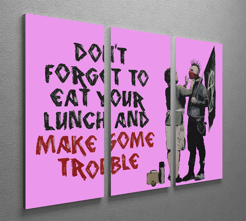 Banksy Make Some Trouble Purple 3 Split Panel Canvas Print - Canvas Art Rocks - 2
