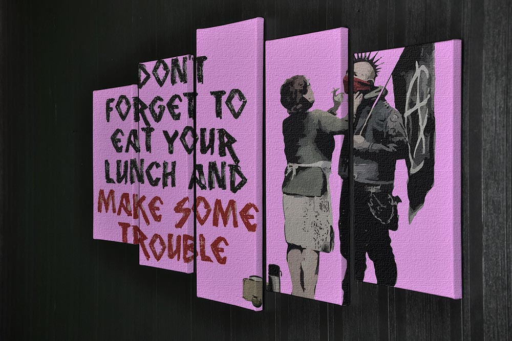 Banksy Make Some Trouble Purple 5 Split Panel Canvas - Canvas Art Rocks - 2