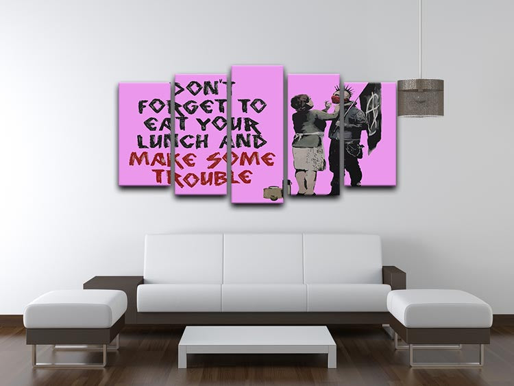 Banksy Make Some Trouble Purple 5 Split Panel Canvas - Canvas Art Rocks - 3