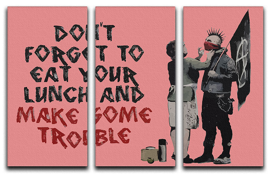 Banksy Make Some Trouble Red 3 Split Panel Canvas Print - Canvas Art Rocks - 1