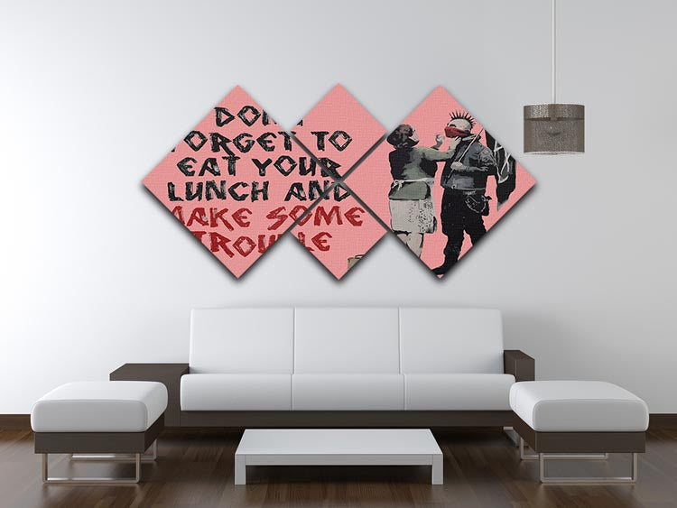 Banksy Make Some Trouble Red 4 Square Multi Panel Canvas - Canvas Art Rocks - 3
