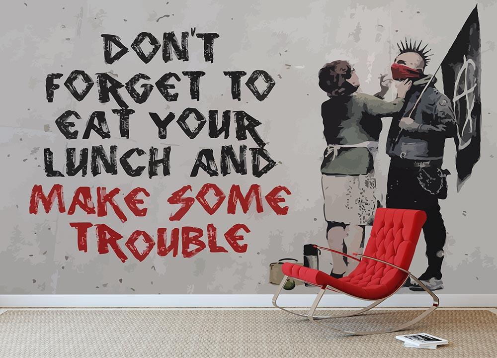 Banksy Make Some Trouble Wall Mural Wallpaper - Canvas Art Rocks - 2