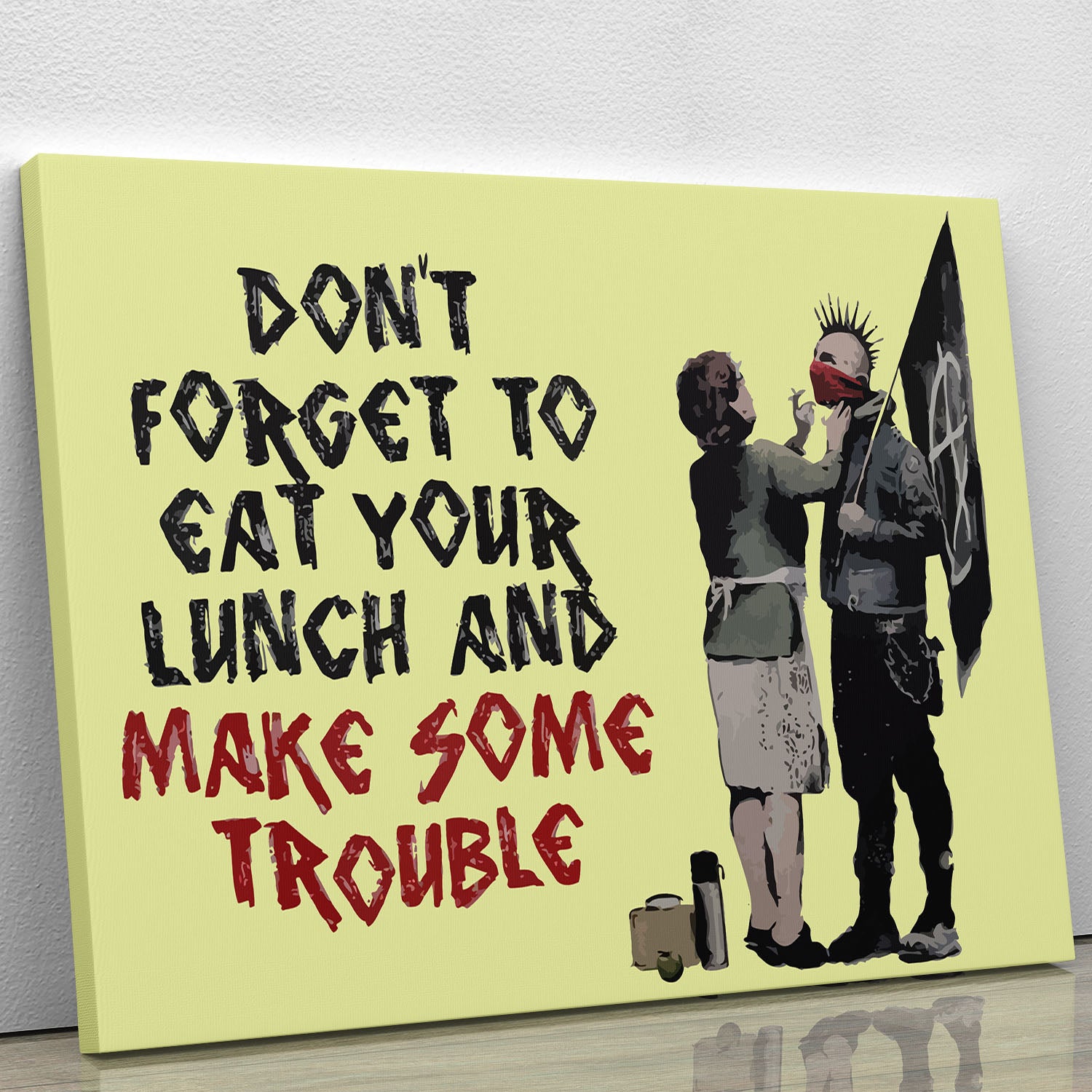 Banksy Make Some Trouble Yellow Canvas Print or Poster - Canvas Art Rocks - 1